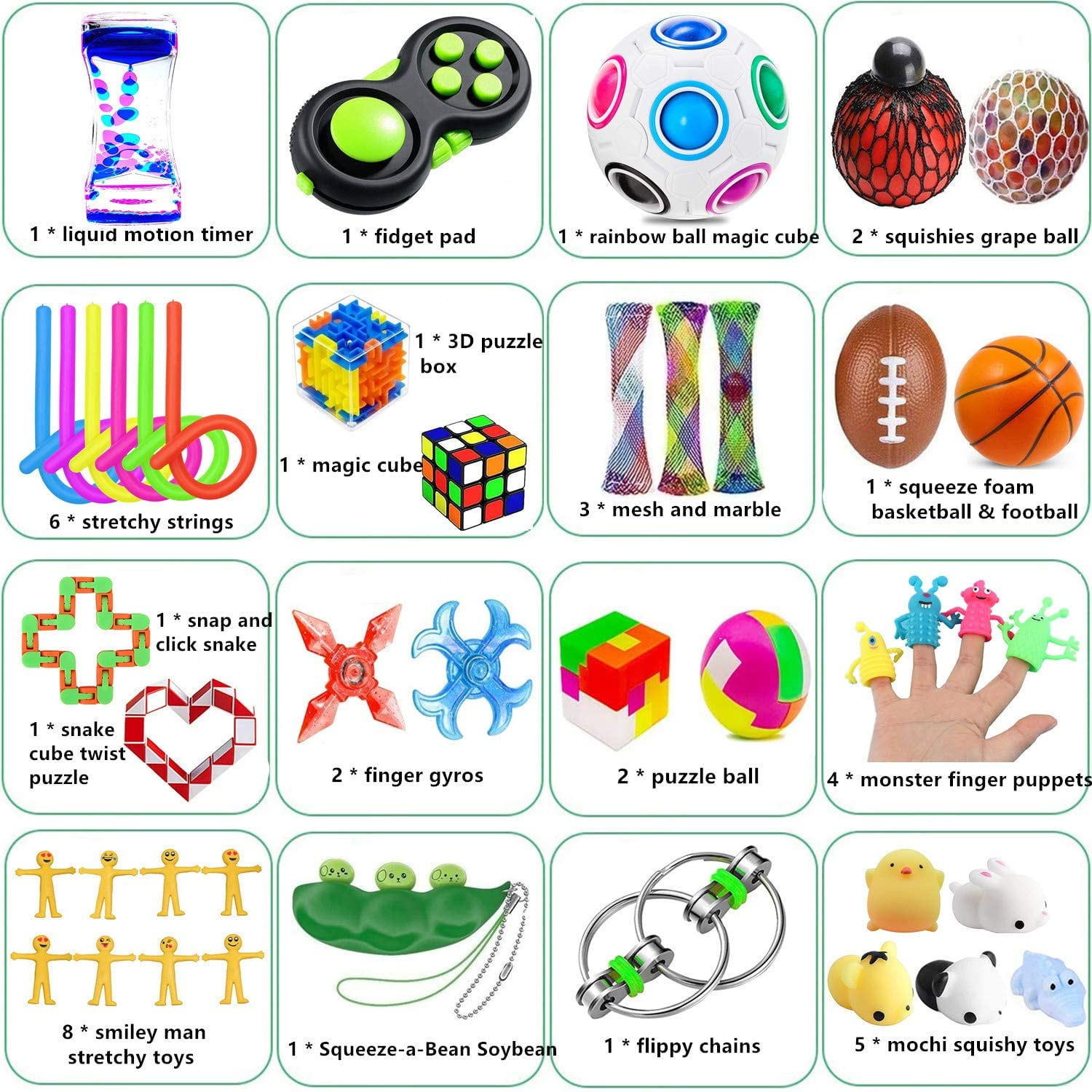 Fidget Toy Packs lecover 31pcs Sensory Toys Set Stress Relief and Anti-Anxiety Tools Bundle for Kids Adult Figetget Toy,Marble Mesh,Stress Ball,Bubble Fidget Pack Party Favors Gifts Classroom Reward 