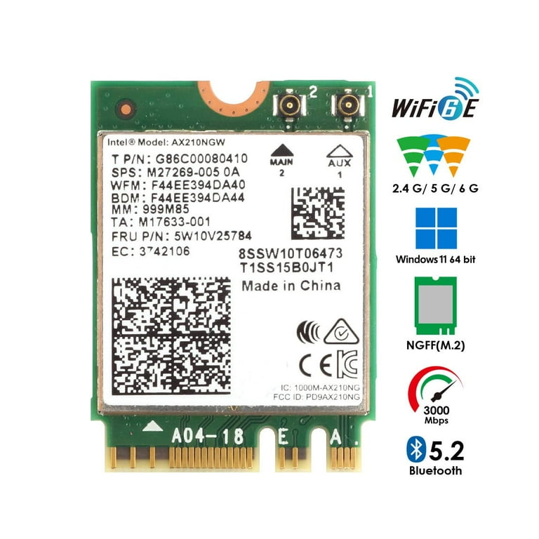 WiFi 6E 3000Mbps Intel AX210 AX210NGW Bluetooth 5.2 Dual Band 2.4G