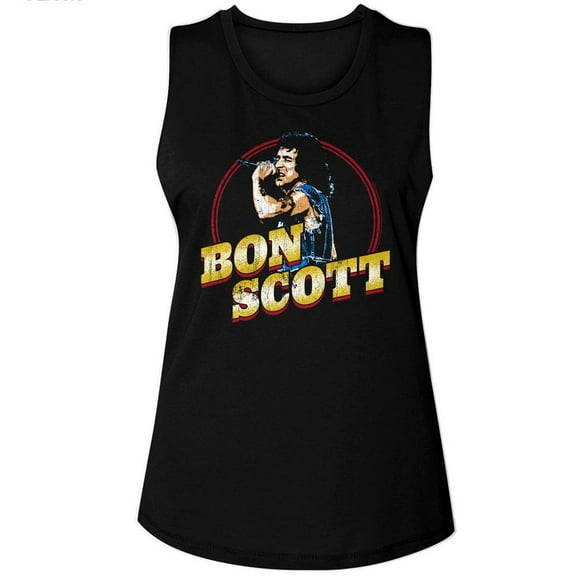 Bon Scott AC/DC Gold Name Black Women's Muscle Tank Top T-Shirt