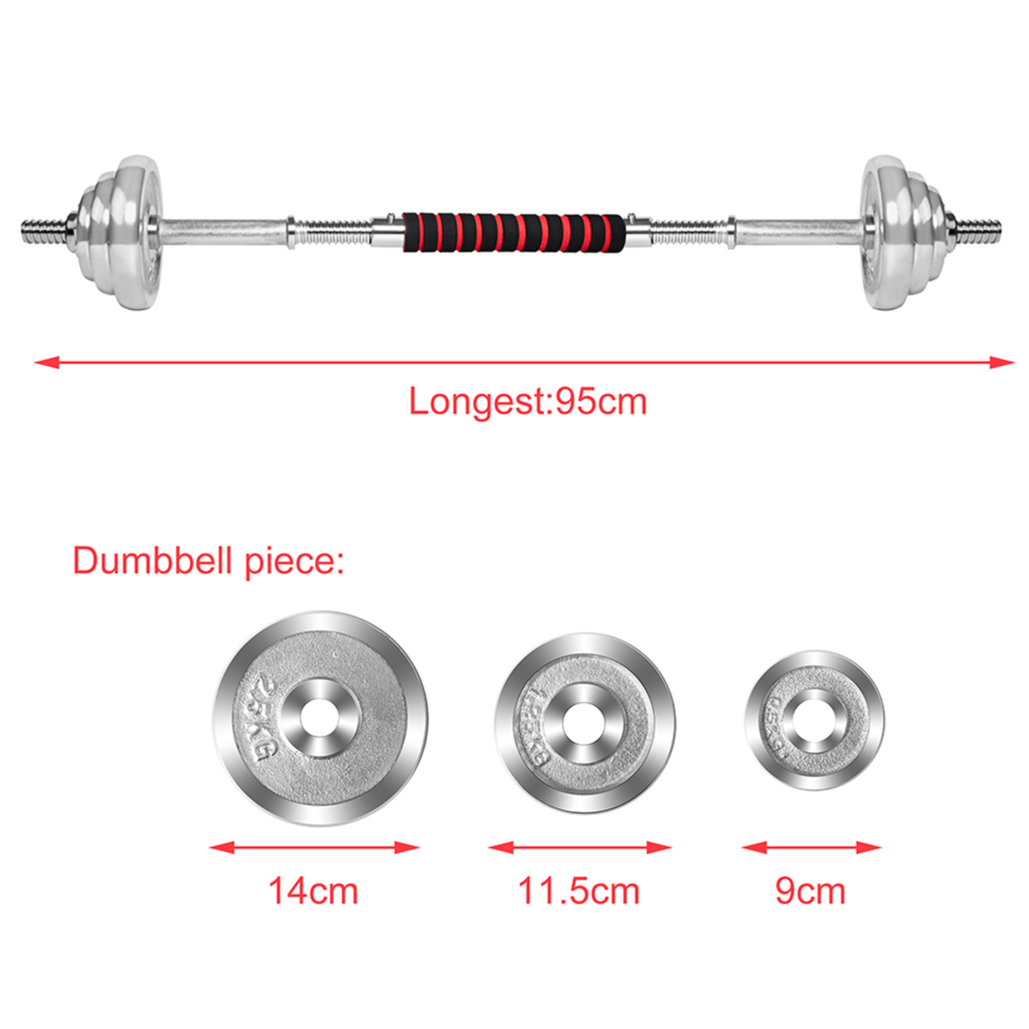 SAYFUT 66LB Dumbbell Weight Set Detachable Fitness Dumbbells Barbells Adjustable for Gym Household Exercise, Silver - image 4 of 6