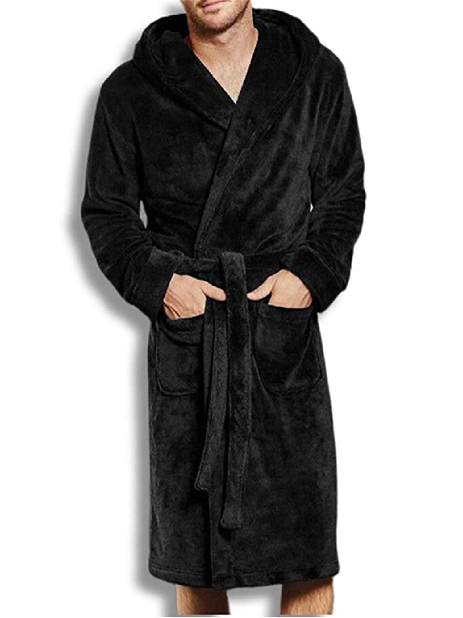 Aunavey Aunavey Men's Warm Flannel Fleece Robe Shawl Collar Pockets