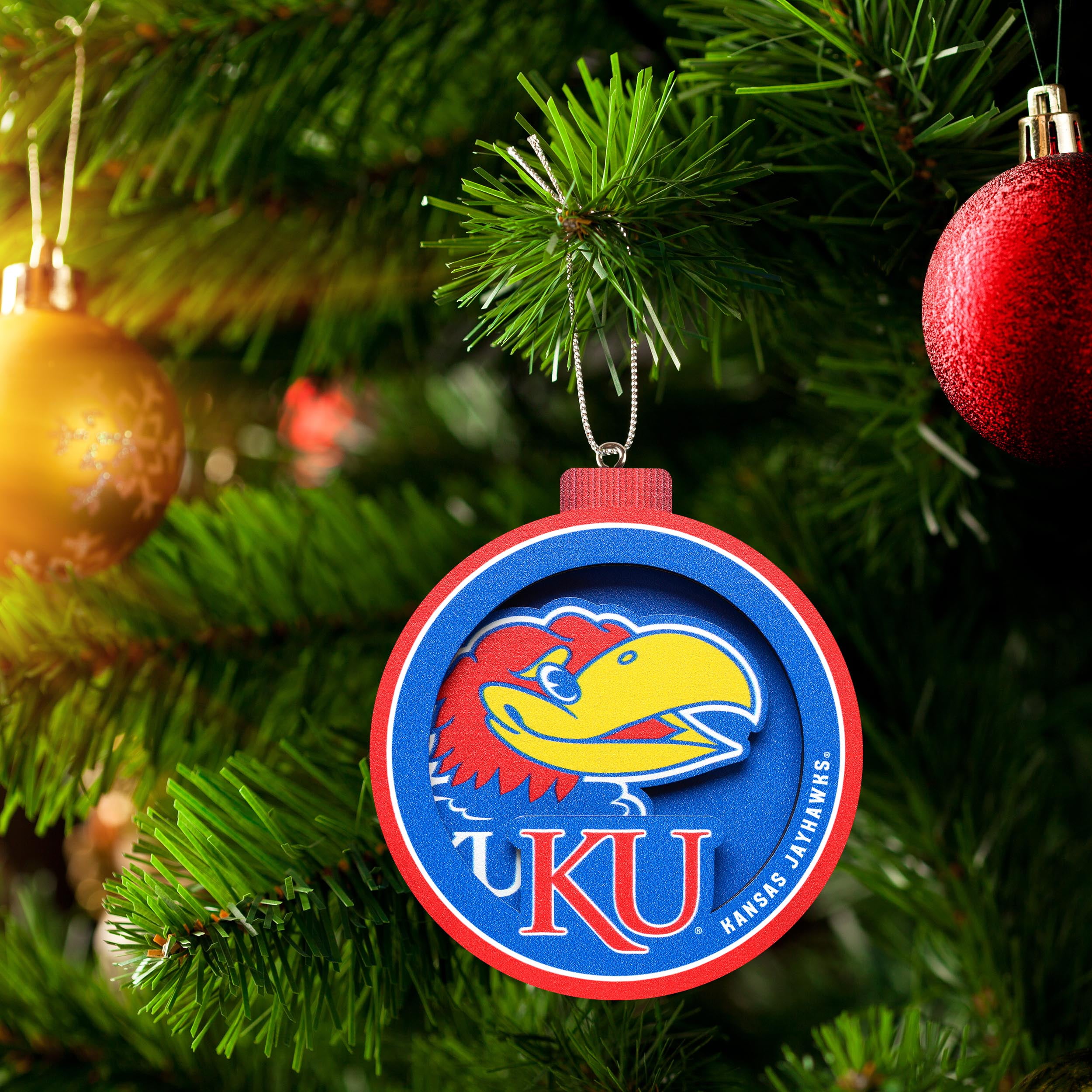 YouTheFan NCAA Kansas Jayhawks 3D Logo Series Ornament