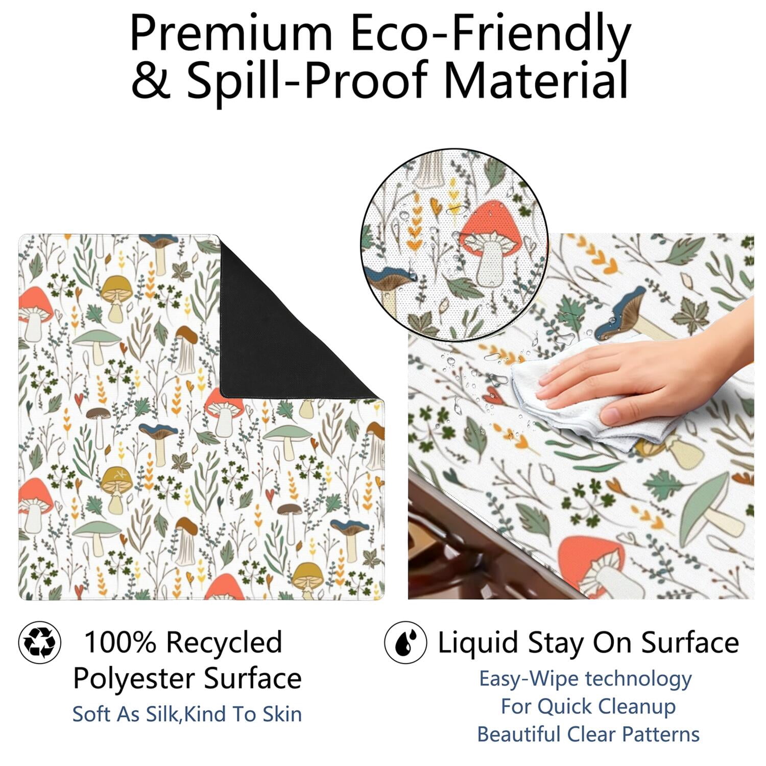 Square Plants Pattern Table Mat 31.5x31.5 Inches Crafted from Rubber with Anti-Slip Non-Skid Texture and Noise Reducing Features for Cards Board Games