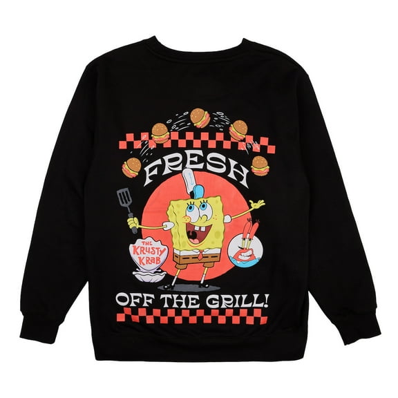 Spongebob Squarepants Fresh Off The Grill Men's Black Crew Neck Long Sleeve Pullover Sweatshirt - Medium