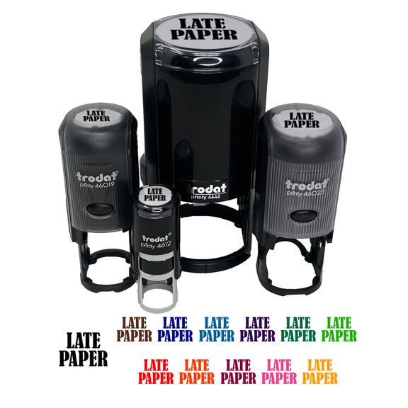 Late Paper Text Self-Inking Rubber Stamp Ink Stamper - Black Ink - Mini 1/2 Inch