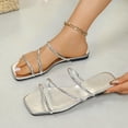 thumbnail image 4 of HomeDM Women's Flat Sandals Strappy Square Open Toe Slide Sandals Dressy Comfortable Slip On Beach Sandals for Summer, Silver Size 7, 4 of 4