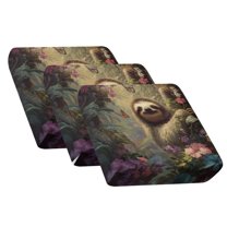 TSOVTHRID Sloth Tropical Hibiscus Floral Print 3 Piece Couch Cushion Covers, Stretch Sofa Seat Slipcovers for Pets, Furniture Protector for Armchair Loveseat Sofa with Elastic Band, 24x24 Inch