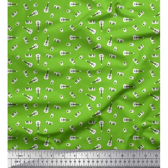 Soimoi Georgette Viscose Fabric Radio Transistor,Guitar & Piano Musical Instrument Print Fabric by The Yard 42 Inch Wide