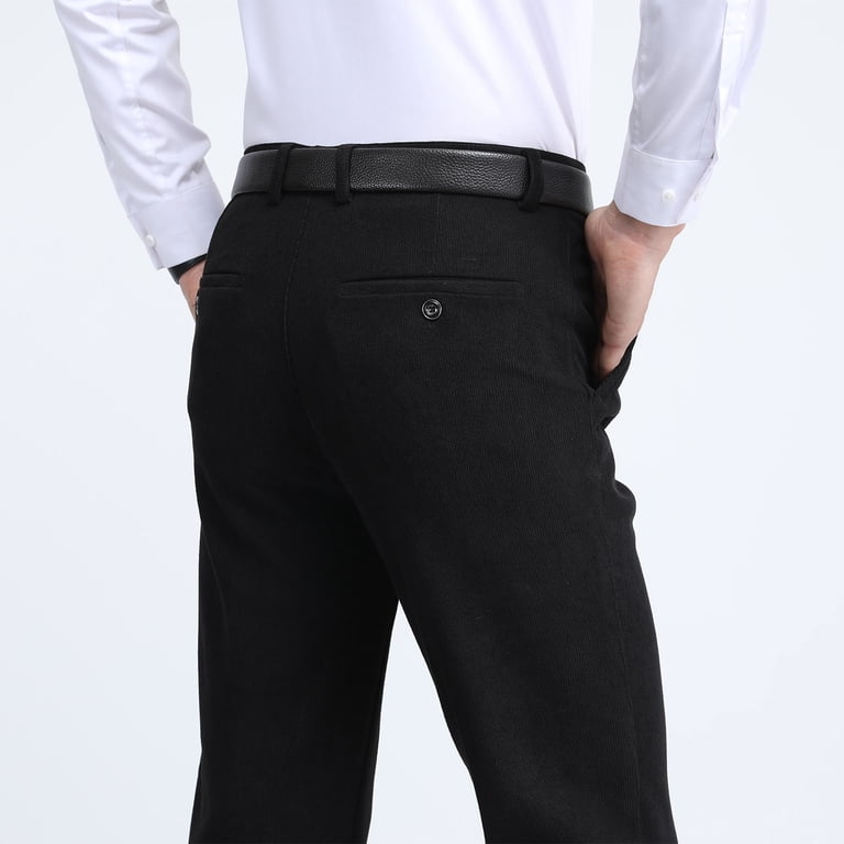ibuvkizy Mens Pants with Pockets Solid Color Corduroy Button