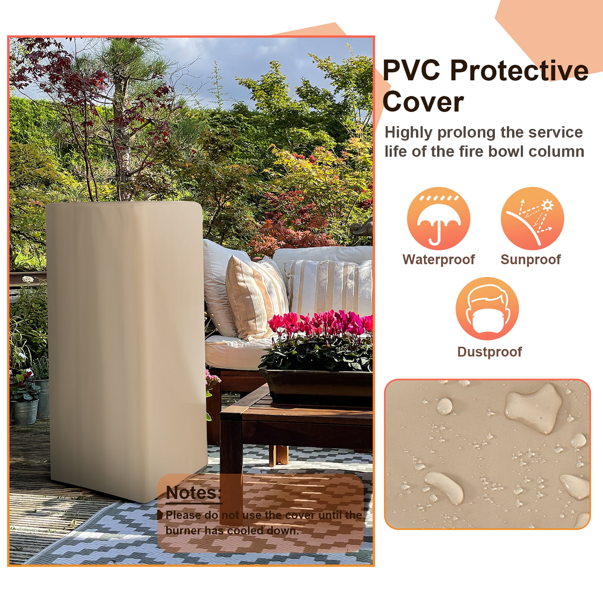 Costway 48'' Outdoor Propane Fire Bowl Column W/ Lava Rocks & PVC Cover 30,000 BTU