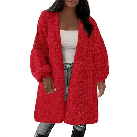 iOPQO Long Sweater Cardigan Women Open Front Cardigan for Women Womens Cardigan Winter Cardigan for Women Knit Sweater Casual Cardigans for Women Open Cardigans for Women Hot Pink XL
