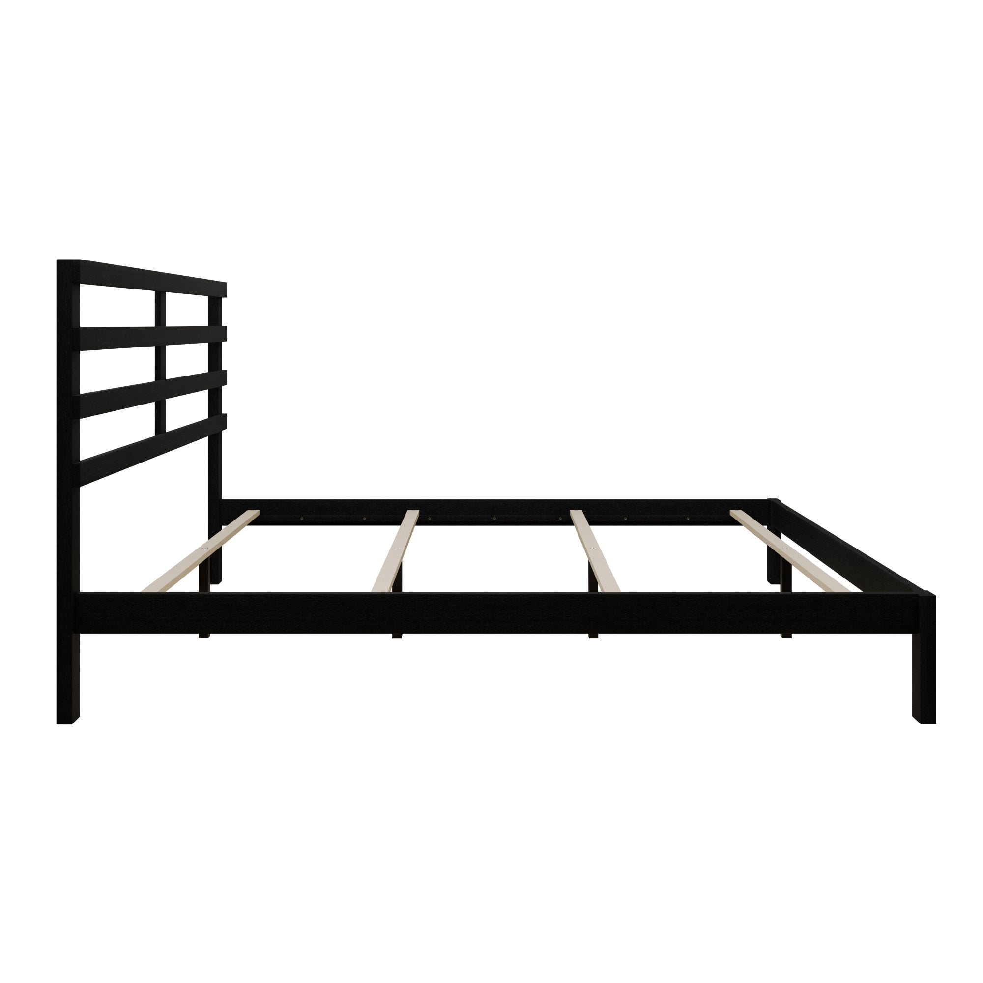 Home Design Winona Twin Wood Panel Bed Frame with Slatted Headboard and Sturdy Legs, Black, Easy Assembly