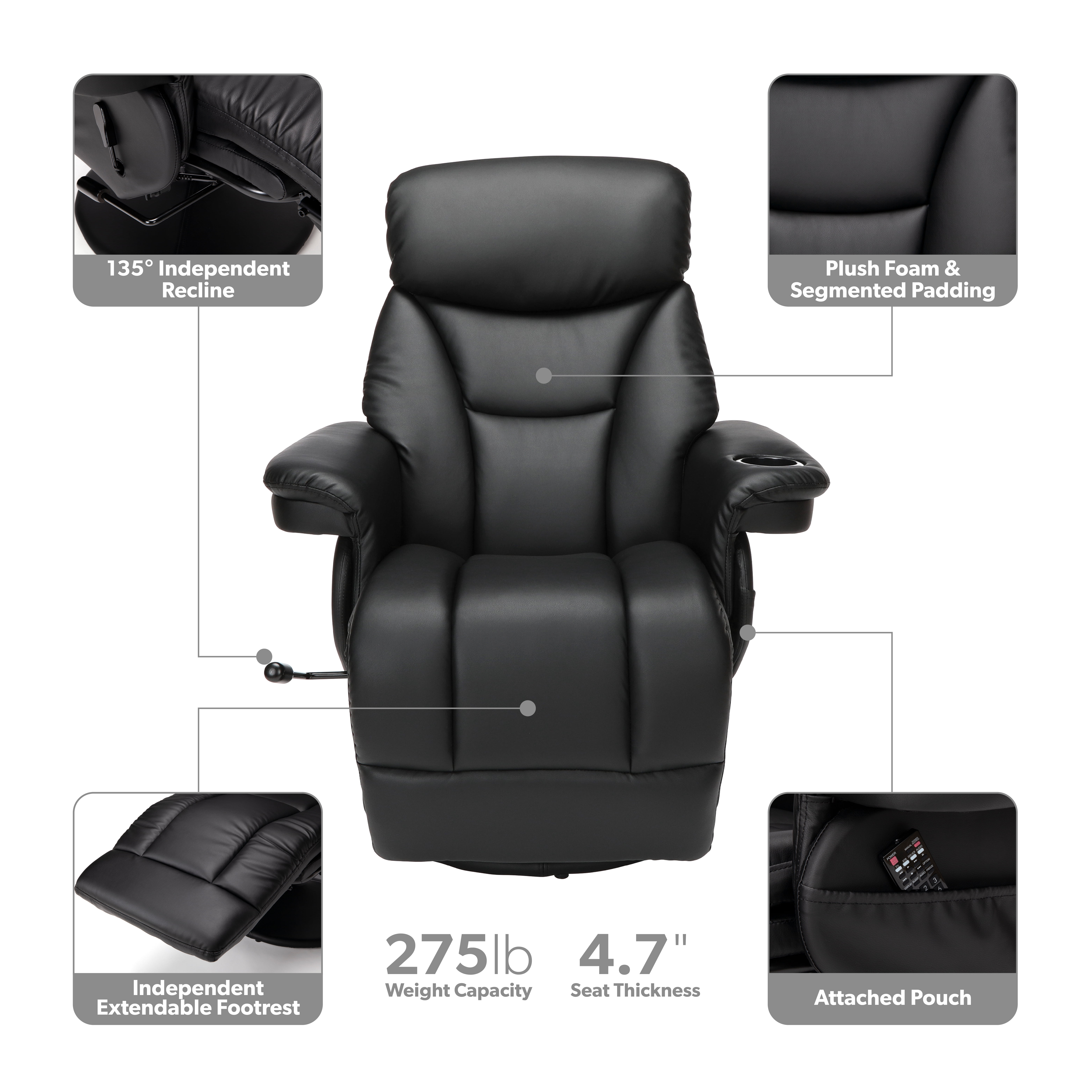 OFM Essentials Collection Home Entertainment Recliner, in Black (ESS-7070-BLK)