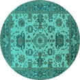 thumbnail image 1 of Ahgly Company Machine Washable Indoor Round Oriental Turquoise Blue Industrial Area Rugs, 4' Round, 1 of 4