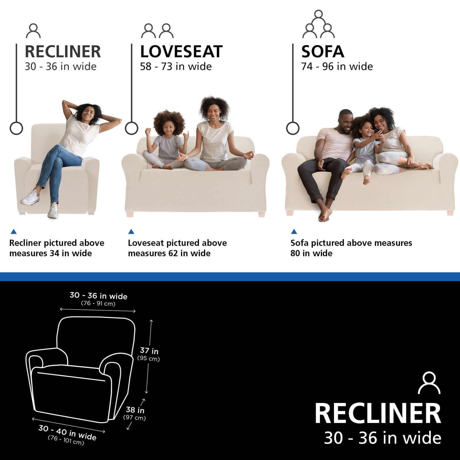 (2 pack) Mainstays Herringbone Stretch-to-Fit Fabric Recliner Slipcover, 4-Piece, Tan