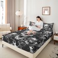 thumbnail image 3 of Castle Fairy Dark Gothic Skull Queen Sheets 4 Pieces,Halloween Twisted Vines Queen Sheet Sets,White Black,1 Fitted Sheet,1 Flat Sheet and 2 Pillowcases, 3 of 6