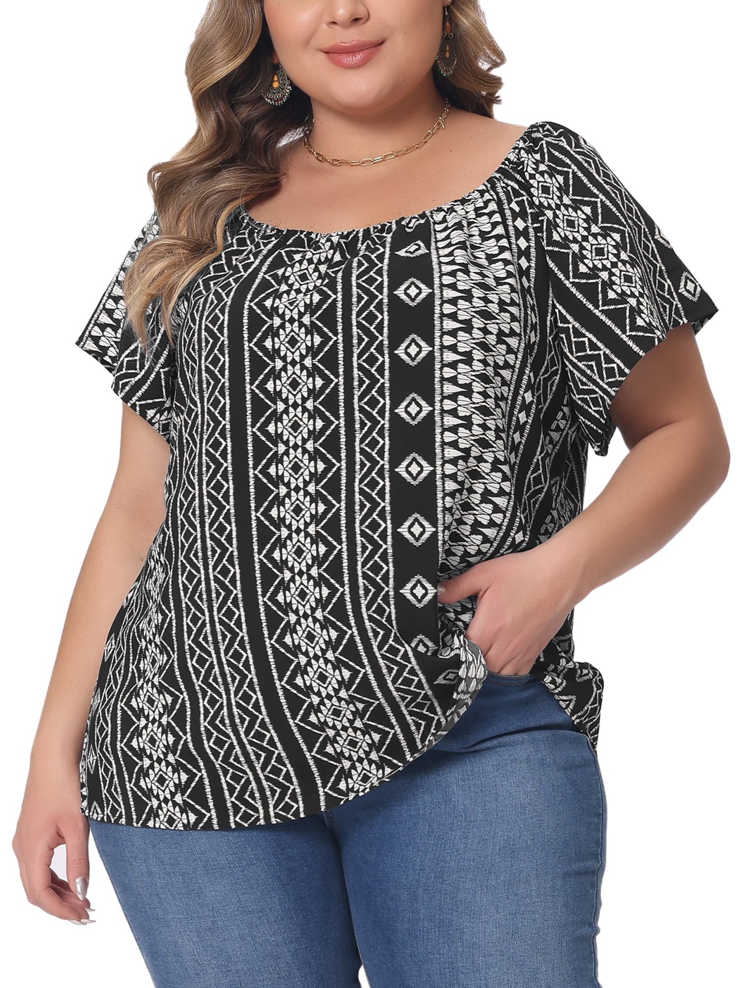 DARING DIVA Women's Plus Off Shoulder Boho Casual Blouse 4X Black
