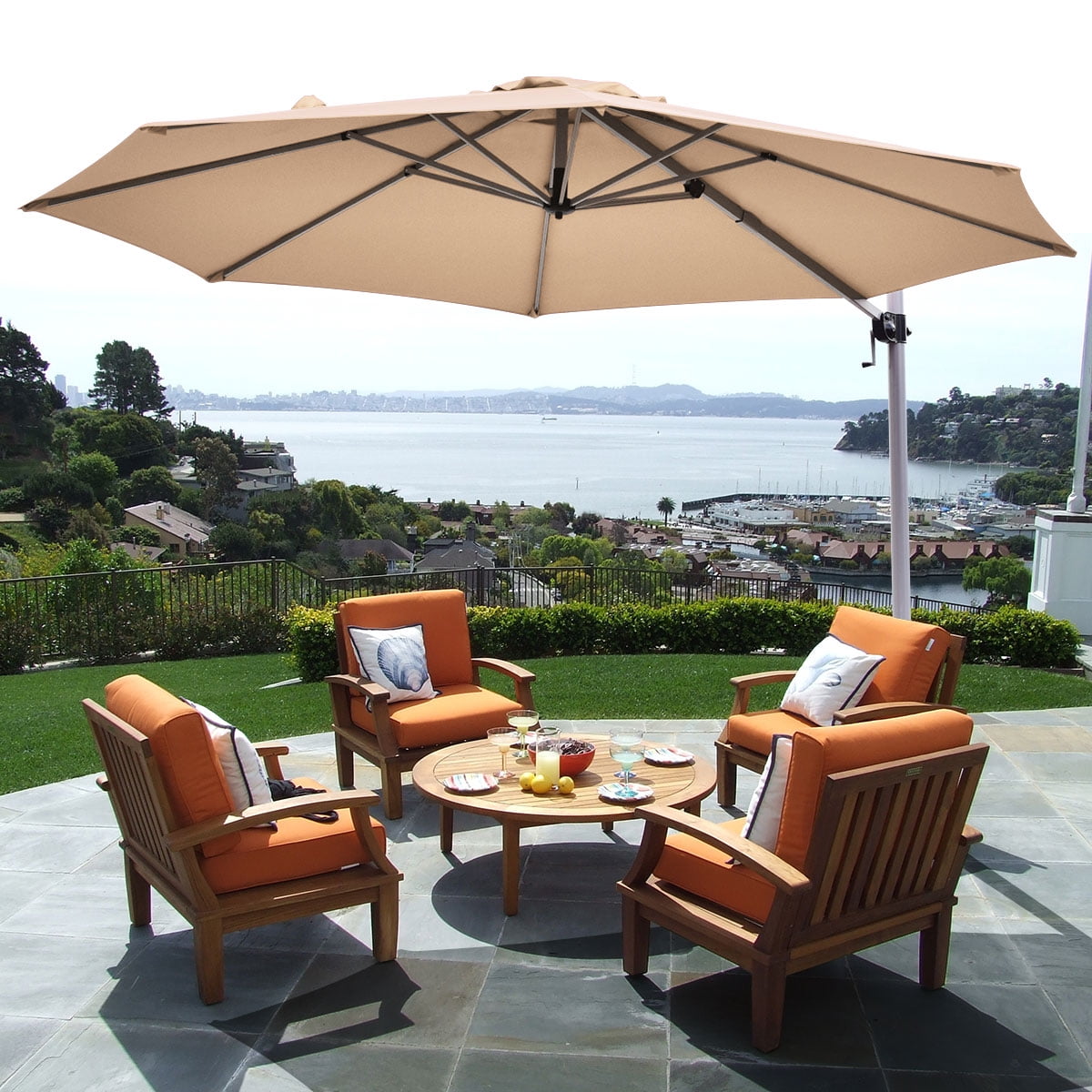 11' Patio Cantilever Offset Umbrella 360 Degrees Rotation Aluminum Tilt Base - Walmart.com