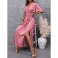 thumbnail image 6 of Dusty Pink V-Neck Butterfly Sleeve High Slit Maxi Dress For Women, 6 of 8
