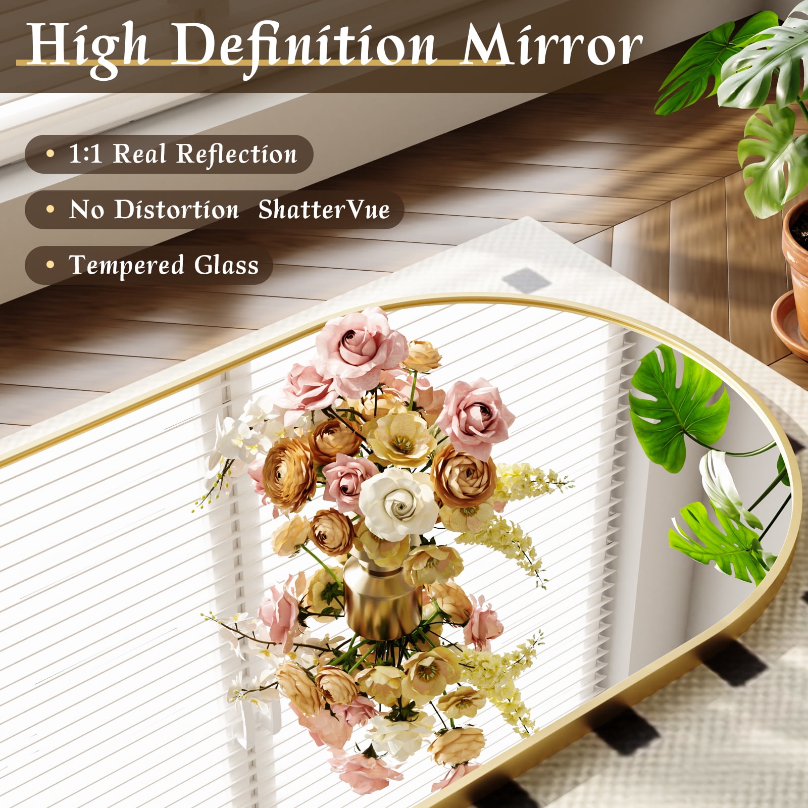 AUROMIR 26"x71" Arched Full Length Mirror Free Standing Full Body Floor Mirror, Gold
