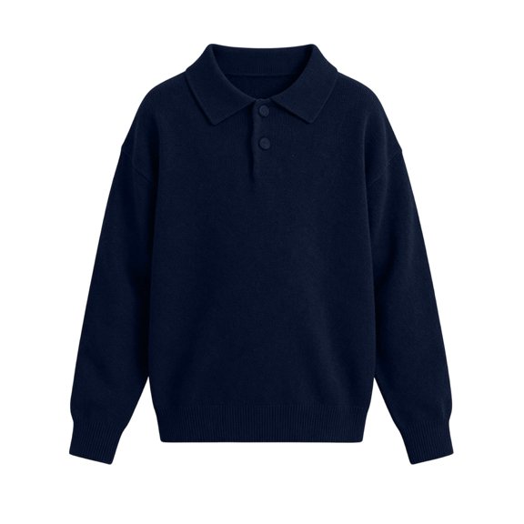 AUDeals Boys Girls Sweater, Toddler Kids Polo Collar Knit Pullover, Button Placket Loose Casual Long Sleeve Knitted Top for Boys Girls (Dark Blue, 7-8 Years)