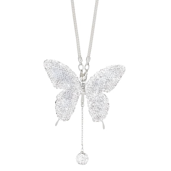 DESIGNICE Crystal Car Rear View Mirror Pendant - Bling Car Hanging Accessory for Women, Sparkling Rhinestone Charm, Stainless Steel Chain, Car Interior Decoration Gift White