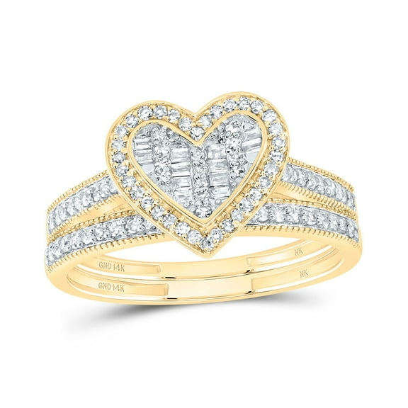 14kt Yellow Gold 1/3 Cttw Natural Diamond Fashion Heart Wedding Engagement Anniversary Bridal Set, Women Size: 5-9