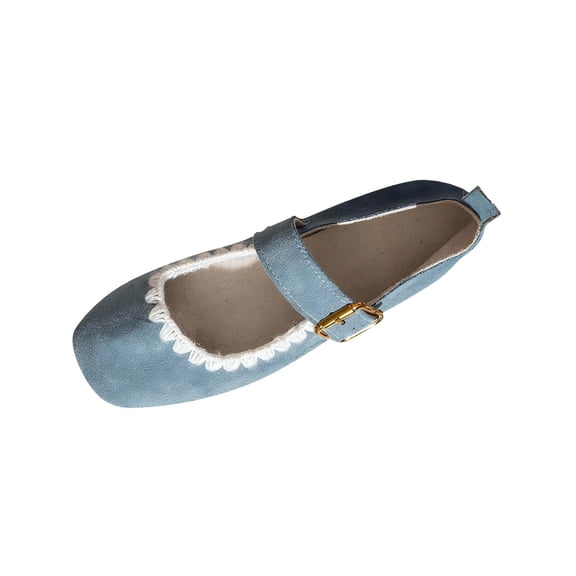 Xfvqtps Womens Mary Jane Strap Suede Flats Comfortable Casual Shoes for Summer and Fall Blue