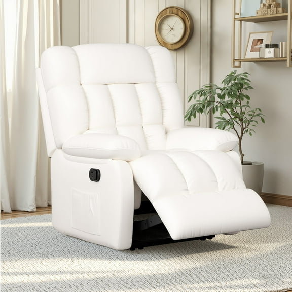 MAYEERTY Ergonomic Recliner Chair with 110-160°Adjustable Recline for Living Room, Footrest, Side Pocket, Beige