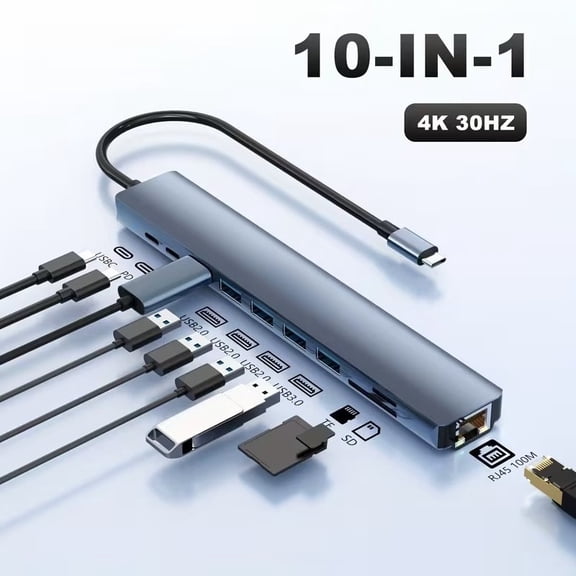 USB C Docking Station, 9-in-1 Hub with 4K HDMI, 100W PD Charging, Gigabit Ethernet, USB 3.0, SD/TF Card Reader for Dell HP Lenovo MacBook Laptops