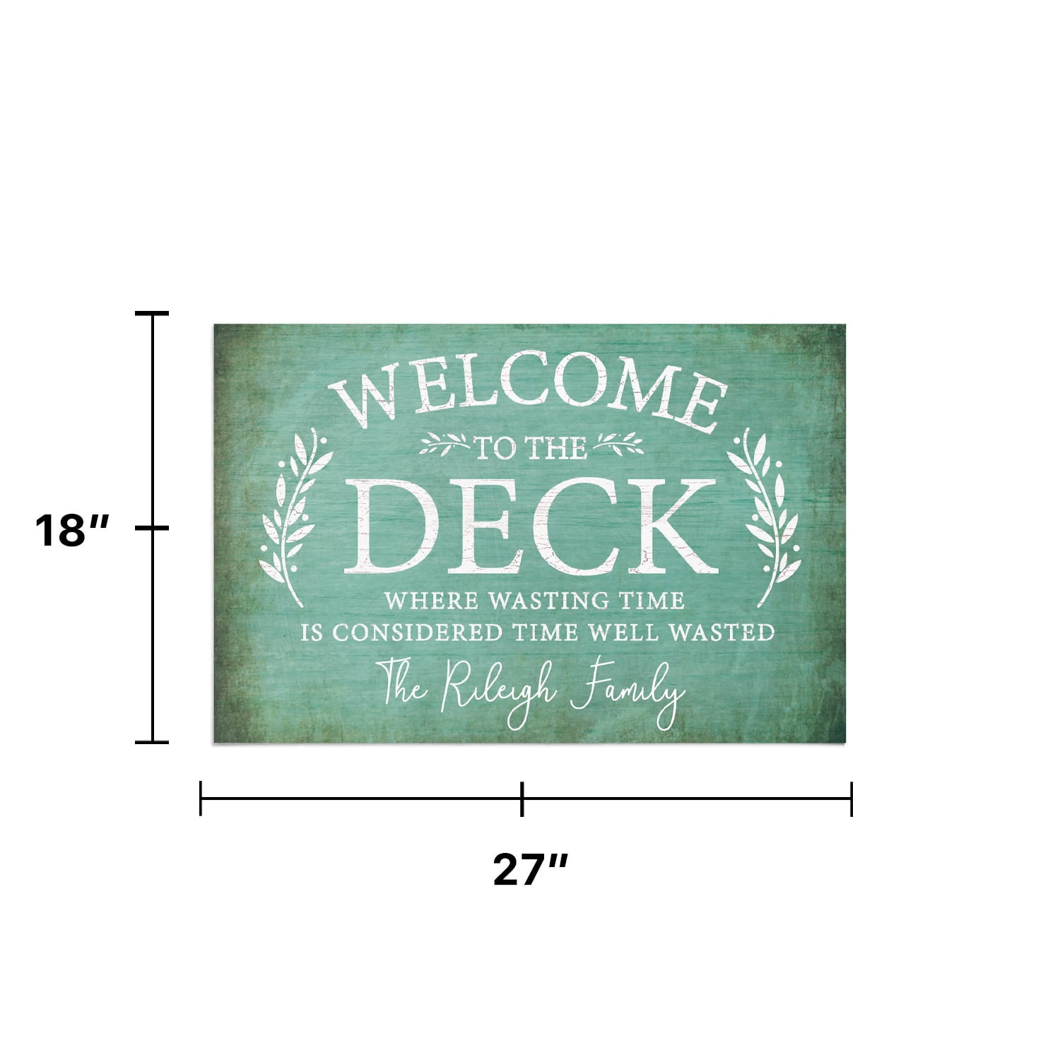 Personalized Planet 27x18 Welcome To The Deck Where Wasting Time is Considered Time Well Wasted Doormat with Custom Name Printed on Blue Rectangular 1/8” Thick Non Slip Mat