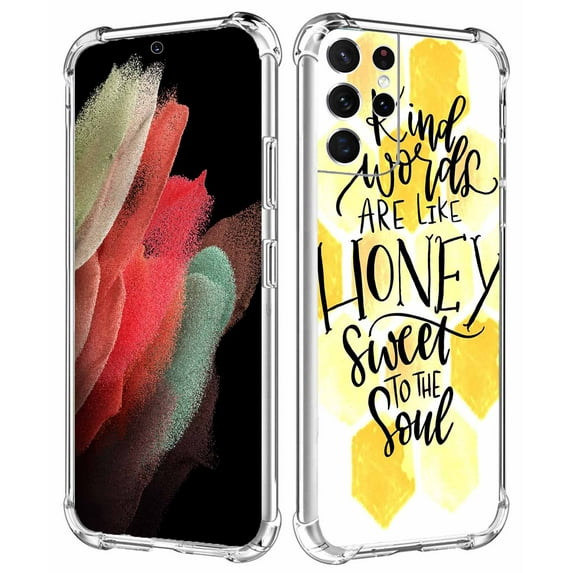Kind Words Are Like Honey ,Positive Quote Case for Samsung Galaxy S21 Ultra ,Aesthetic Art Design Pattern TPU Shock Proof Cover Case