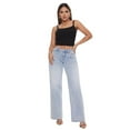 thumbnail image 2 of Mid-Low Rise Baggy Jeans Wide Leg for Women Distressed Pants Stretchy Bottom Lady Basic Comfortable Denim (US, Numeric, 27, Regular, Regular, Mid Low-Light Blue), 2 of 31