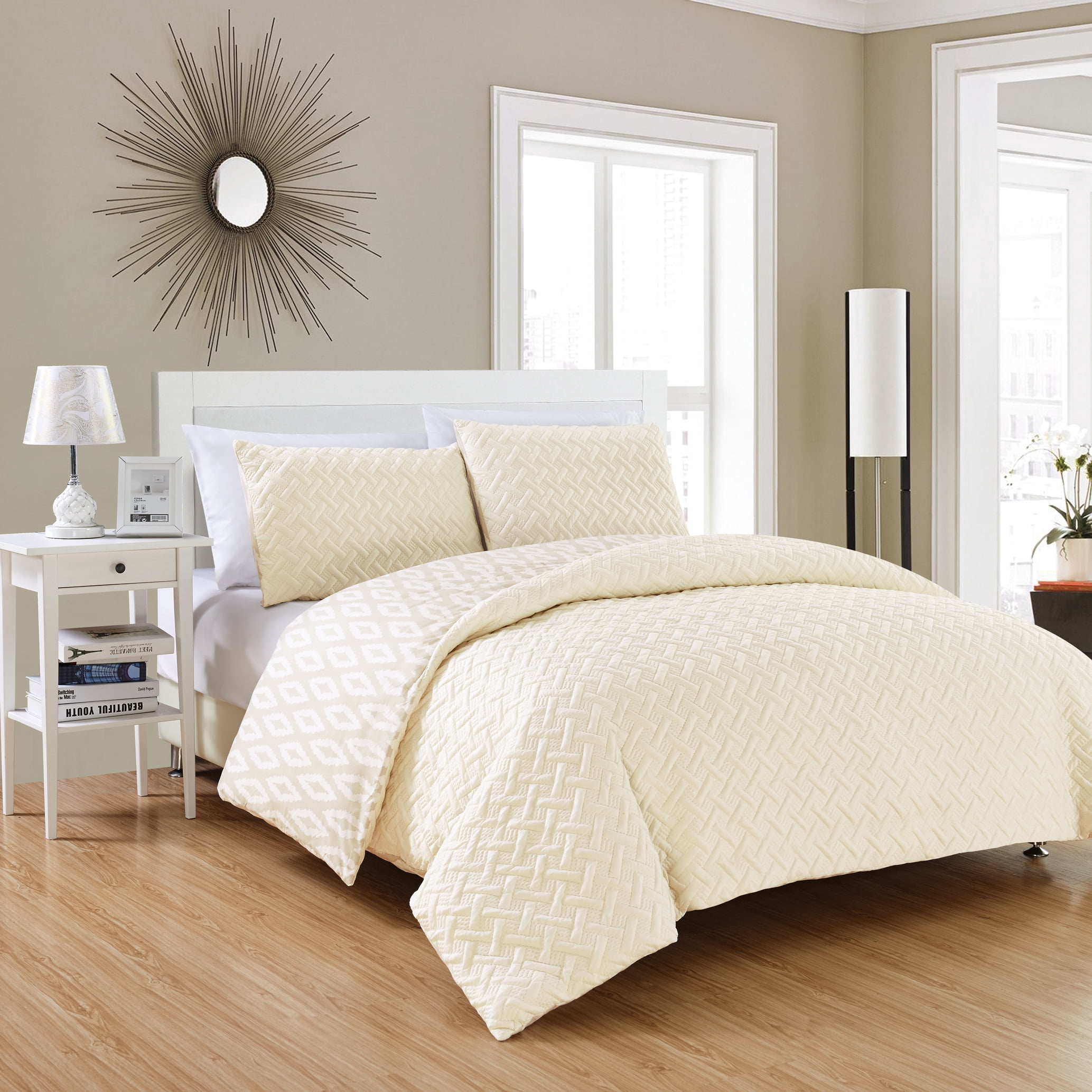 Chic Home Sabina 3-Piece Reversible Geometric Comforter Set, King, Beige