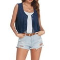 thumbnail image 3 of CILENON Women's Fashion Fringe Vest Women Faux Suede Open-Front Vintage Vest Sleeveless 70S Hippie Clothes Boho Western Jacket (Blue,XL), 3 of 8