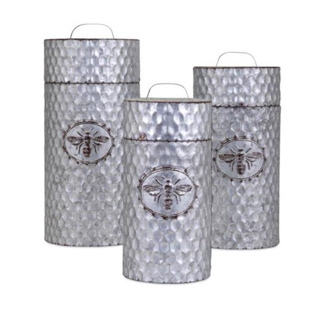 IMAX 10454-3 Trisha Yearwood Honeybee Galvanized Container&44; Gris - Lot de 3
