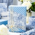 thumbnail image 4 of Blue and White Porcelain Flower Wrapping Paper, Reversible Dot Design Gift Wrap for Baby Shower, Birthday, Valentines, Mothers day, Graduation, Wedding, Fathers Christmas (17 Inch X 32.8 Feet), 4 of 4