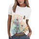 thumbnail image 1 of Gibobby Camisa&nbsp;Vaquera Camiseta con estampado de y flores de manga corta con cuello redondo y moda informal de verano para mujer（Blanco， L), 1 of 4