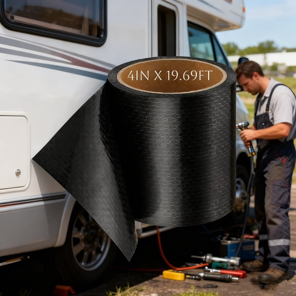 1 Roll RV Underbelly Tape Flexible Waterproof Fabric Repair Tape, 4in x 19.69ft Thick Sealing Patch for Mobile Home Belly, Camper, Travel Trailer, Permanent Bottom Repair, Black