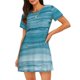 thumbnail image 1 of Fotbe Teal Turquoise Fluid Stripes Bata de Dormir para Mujer con Estampado, Camisón de Algodón de Manga Corta, Ropa de Dormir Casual, 1 of 6