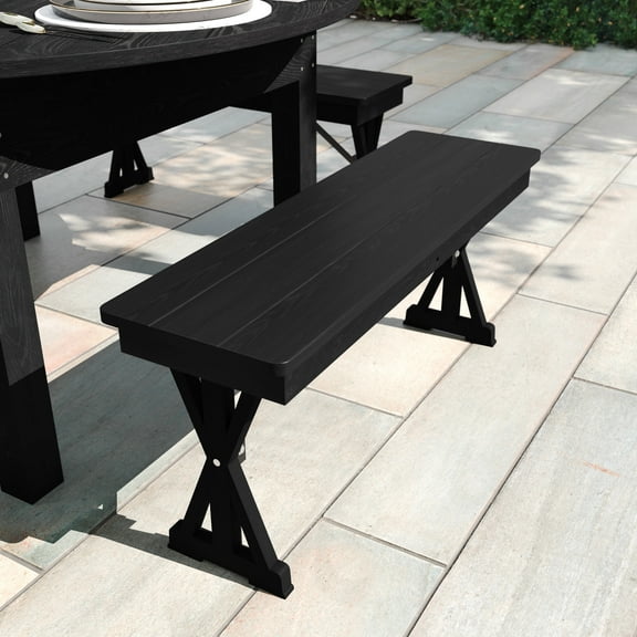 Flash Furniture HERCULES Solid Pine 2-Seat Farmhouse Folding Bench Black Wash (XAB40X12XLEGBW)