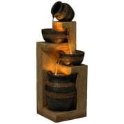Cascading Bowl and Jug 46 High Large Rustic Indoor Outdoor Decor Faux Stone Floor Fountain with Light LED
