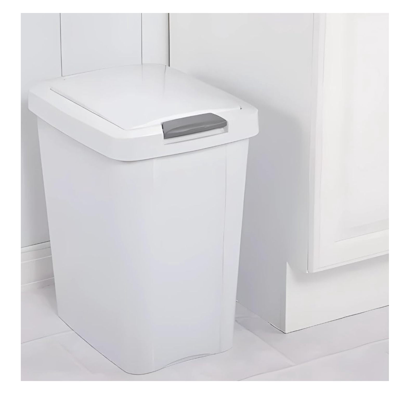 7.5 Gallon White Trash Can with Touch Lid - Office, Kitchen, Bathroom Wastebasket - Under Sink Garbage Can - Durable Plastic Bin with Locking Lid
