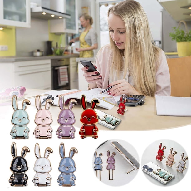 ¡Ofertas Limitadas!, Soporte para teléfono con forma de anillo y placa de ABS galvanizada, agarre trasero para teléfono, soporte oculto para teléfono con forma de conejito Akmoler