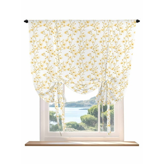Yellow Floral Tie Up Curtains for Windows 63 Inch Length Balloon Curtains Kitchen Adjustable Balloon Window Shade Pastoral Tree Branches Botanical Plant Tie Up Valance Bathroom Curtain Window 52"x63"