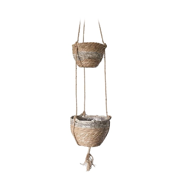 Maceta colgante Billuyoard de 2 capas tejida colgador de pared para exteriores Jardín y Patio gris