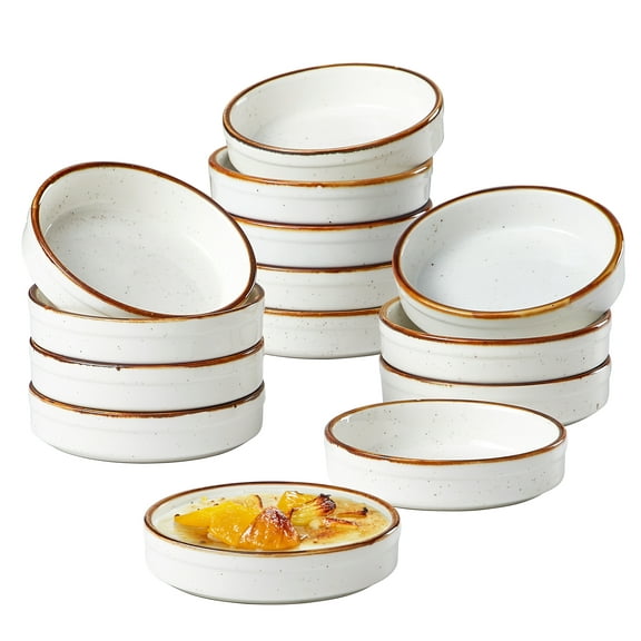 CONTENPO 4 oz Shallow Crème Brulee Ramekins, Oven Safe, 14 PCS - Creamy White