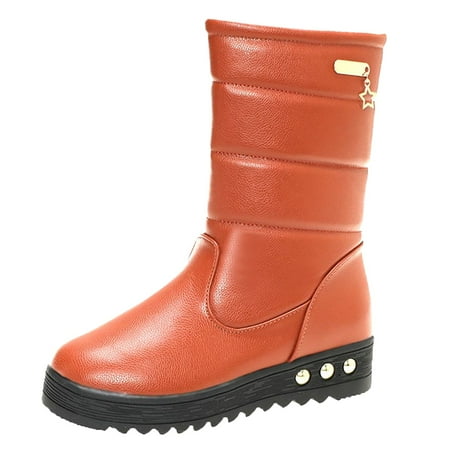 

TAIAOJING Women Boots Thicksoled Fashion Plush Thermal Breathable Warm Ankle Slipon Boots Middle Winter Boots Casual Shoes