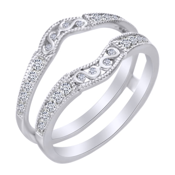 AFFY White Natural Diamond Enhancer Guard Ring in 14k White Gold Ring Size : 4