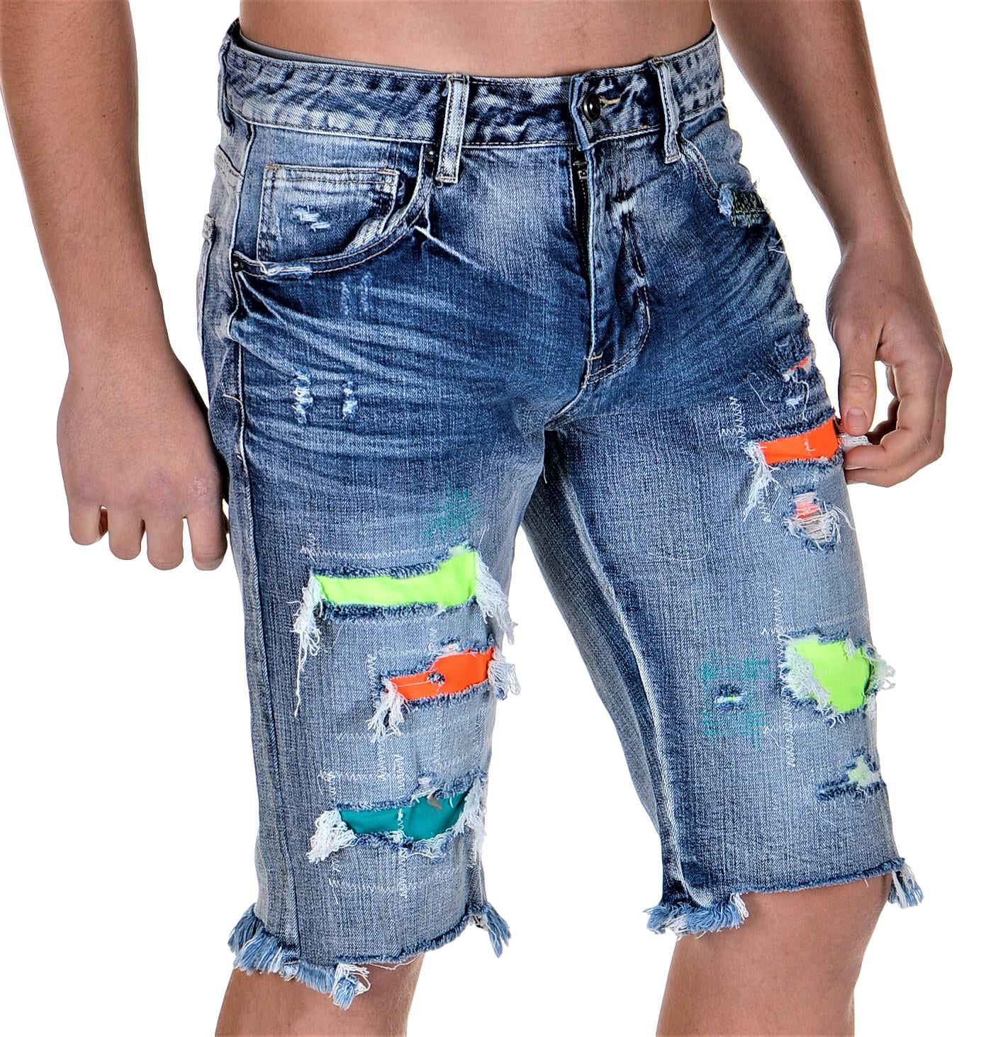 Fubotevic Men Slim Fit Ripped Destroyed Straight Leg Casual High Waist Denim Shorts Jeans